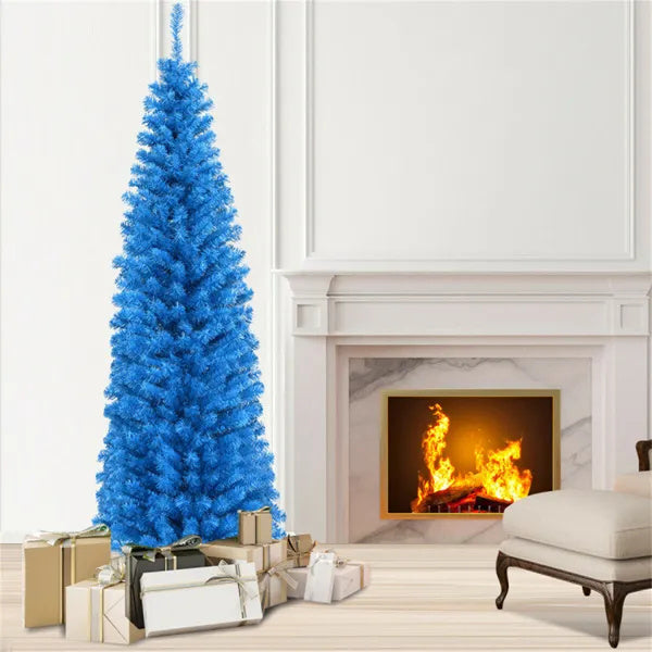 Arbol navideño artificial, 6FT Artificial Christmas Tree - 520 Branch Tips, Blue Pencil Shape Design, Eco-Friendly PVC  Sturdy Metal Stand