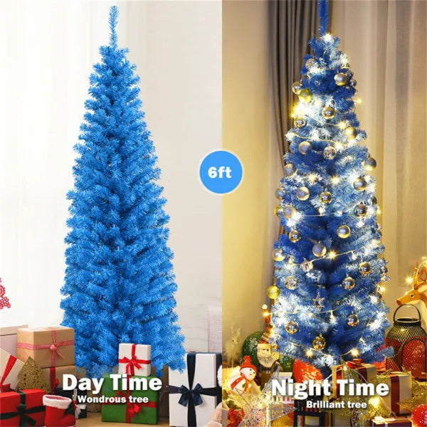 Arbol navideño artificial, 6FT Artificial Christmas Tree - 520 Branch Tips, Blue Pencil Shape Design, Eco-Friendly PVC  Sturdy Metal Stand