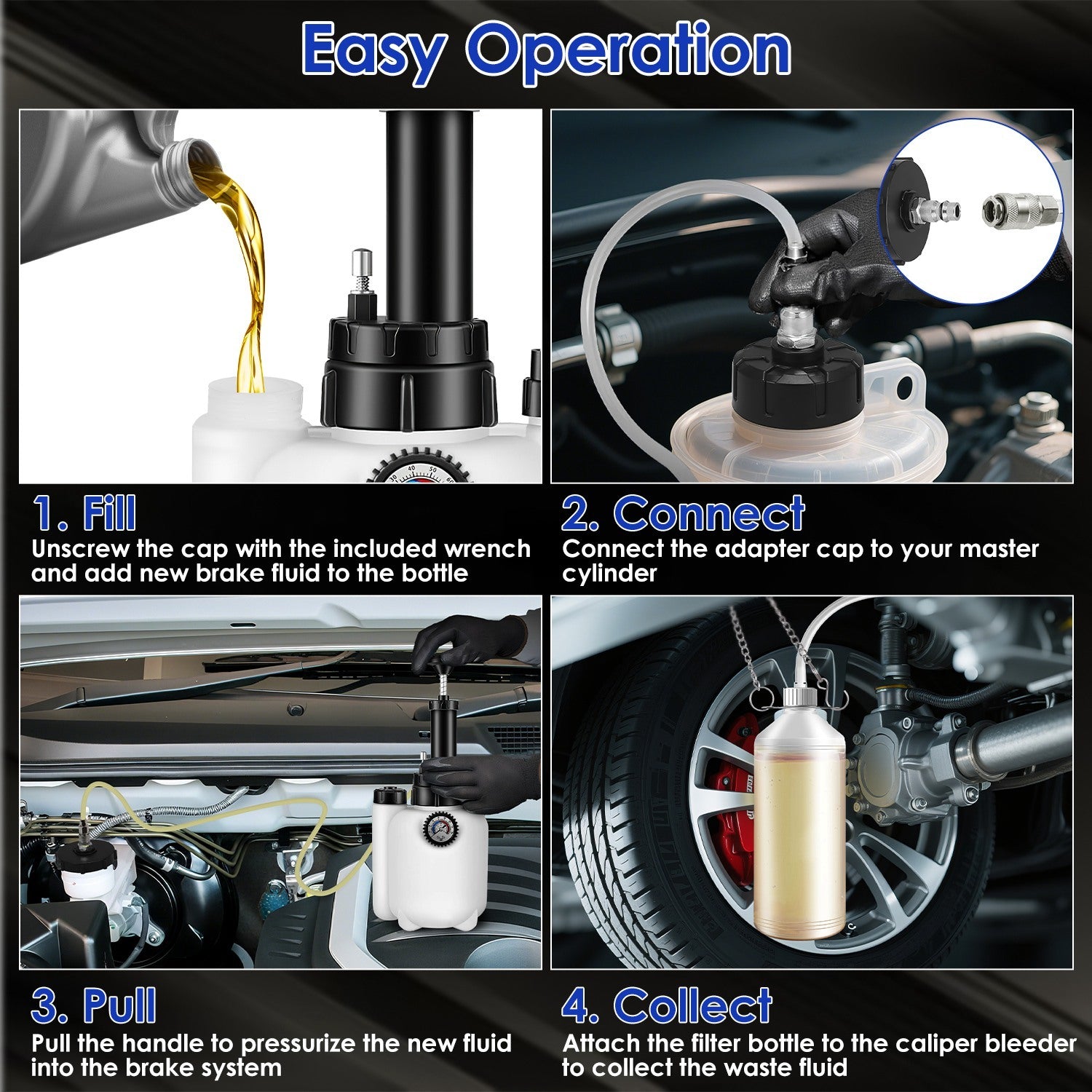 SET para purga de automovil /1 Set 3L Manual Brake Bleeder Kit One Person Brake Bleed Vacuum Pump Automotive Brake Fluid Bleeding Kit With 1L Waste Oil Bottle 4 Master Cylinder Adapters Gloves Funnel Fit For Most Vehicles