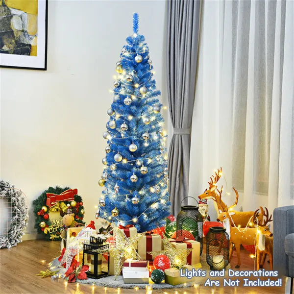 Arbol navideño artificial, 6FT Artificial Christmas Tree - 520 Branch Tips, Blue Pencil Shape Design, Eco-Friendly PVC  Sturdy Metal Stand