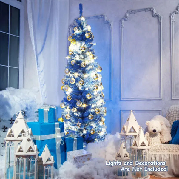 Arbol navideño artificial, 6FT Artificial Christmas Tree - 520 Branch Tips, Blue Pencil Shape Design, Eco-Friendly PVC  Sturdy Metal Stand