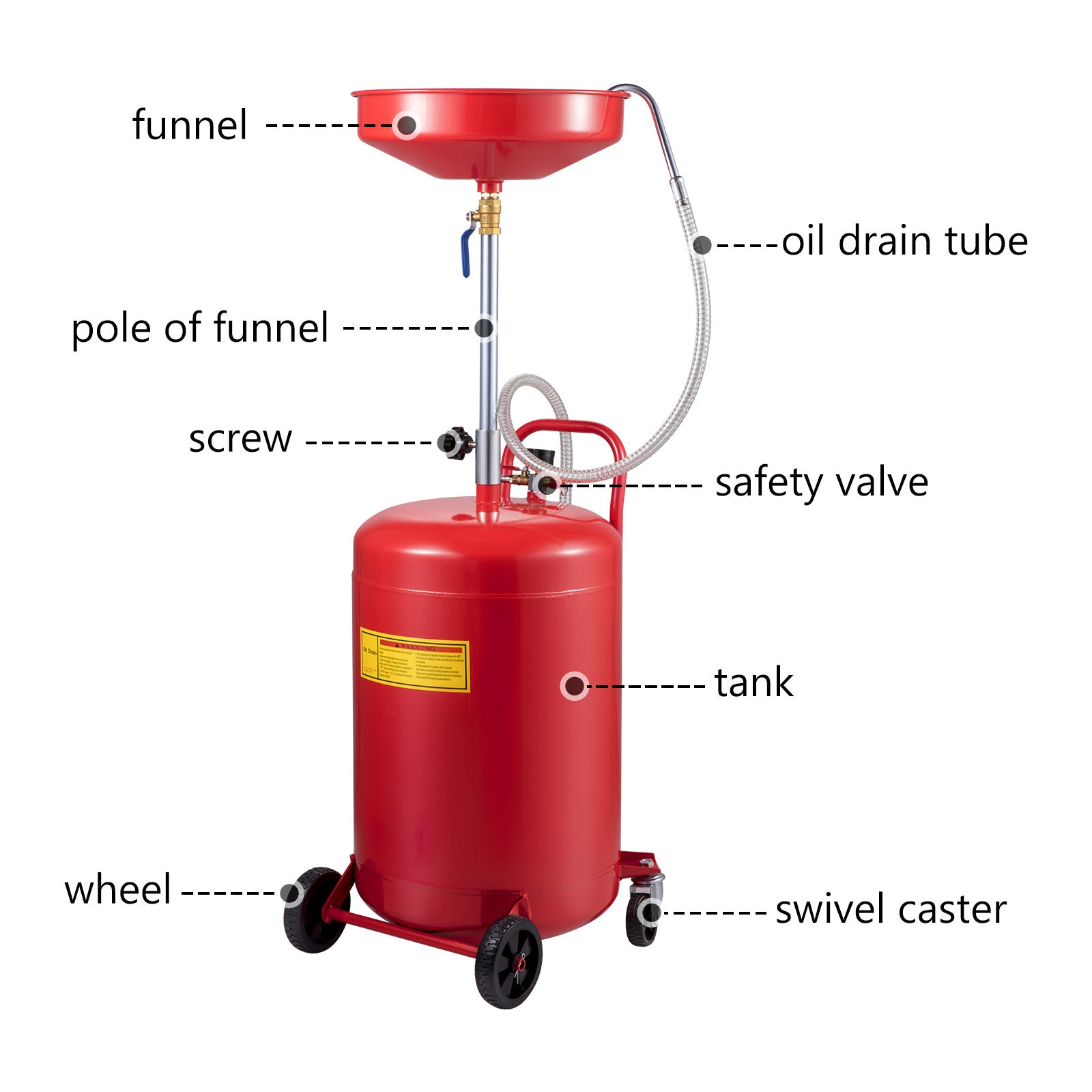 Reciclador de aceite portátil 80 L aprox./ VEVOR Waste Oil Drain Tank 20 Gallon Portable Oil Drain Air Operated Drainer Oil Change, Oil Drain Container, Fluid Fuel Transfer Drainage Adjustable Funnel Height, With Wheel For Easy Oil Removal