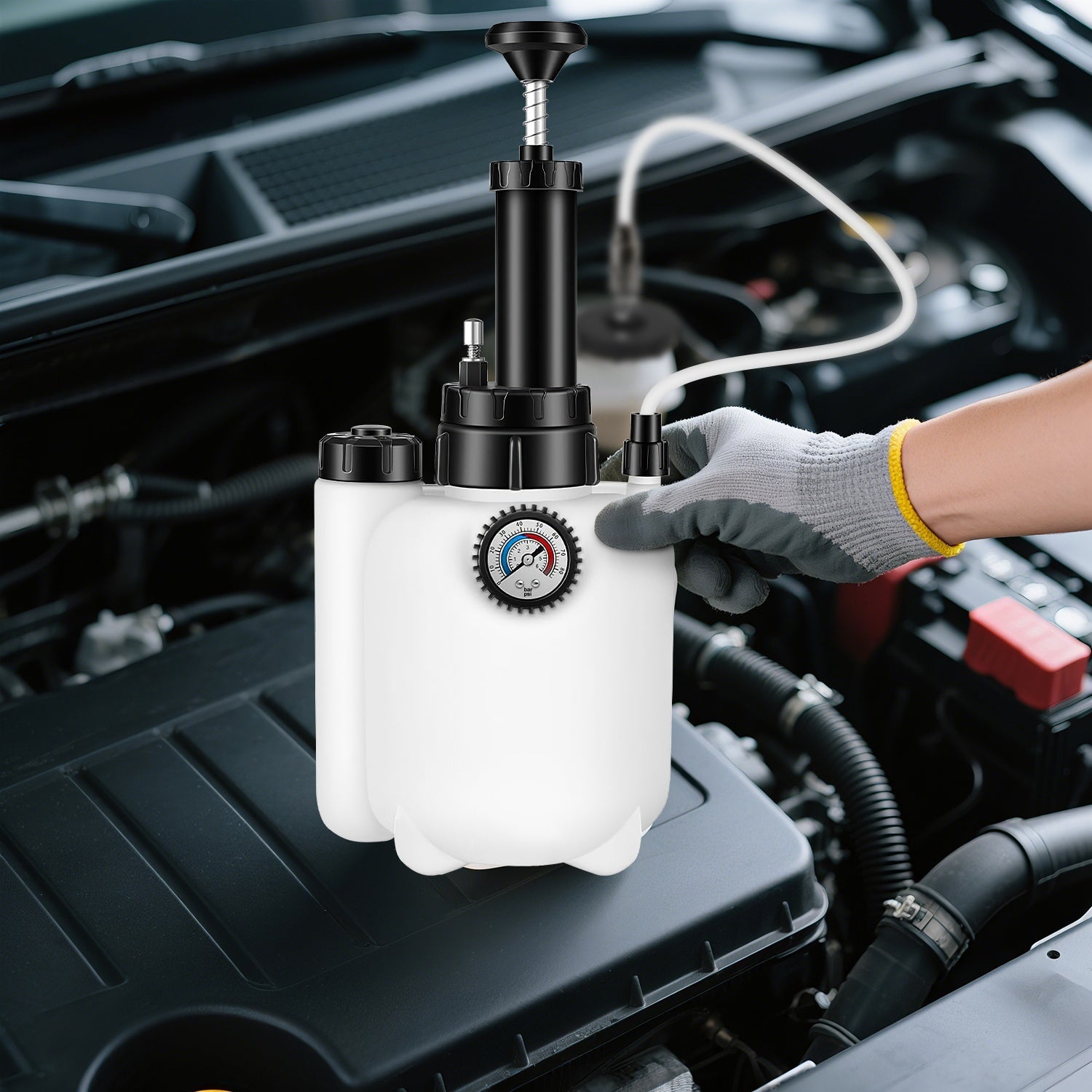 SET para purga de automovil /1 Set 3L Manual Brake Bleeder Kit One Person Brake Bleed Vacuum Pump Automotive Brake Fluid Bleeding Kit With 1L Waste Oil Bottle 4 Master Cylinder Adapters Gloves Funnel Fit For Most Vehicles