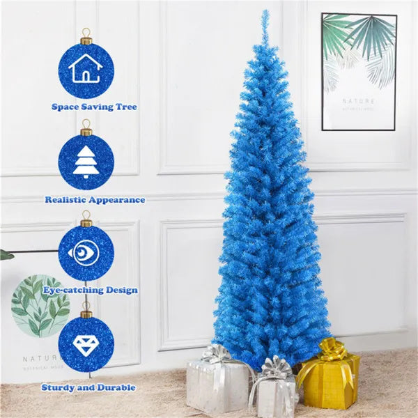 Arbol navideño artificial, 6FT Artificial Christmas Tree - 520 Branch Tips, Blue Pencil Shape Design, Eco-Friendly PVC  Sturdy Metal Stand
