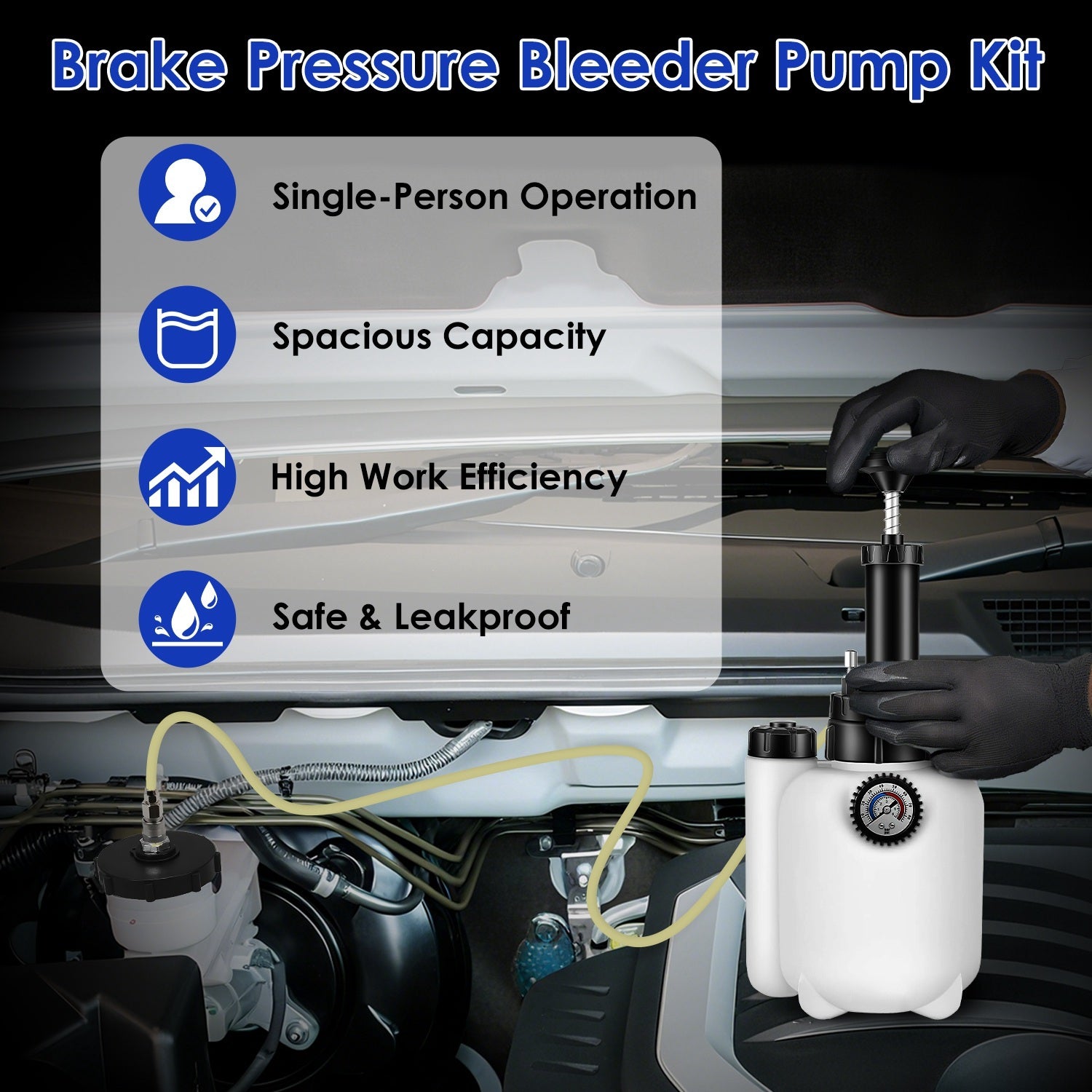 SET para purga de automovil /1 Set 3L Manual Brake Bleeder Kit One Person Brake Bleed Vacuum Pump Automotive Brake Fluid Bleeding Kit With 1L Waste Oil Bottle 4 Master Cylinder Adapters Gloves Funnel Fit For Most Vehicles