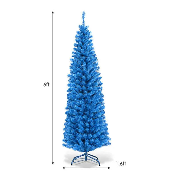 Arbol navideño artificial, 6FT Artificial Christmas Tree - 520 Branch Tips, Blue Pencil Shape Design, Eco-Friendly PVC  Sturdy Metal Stand