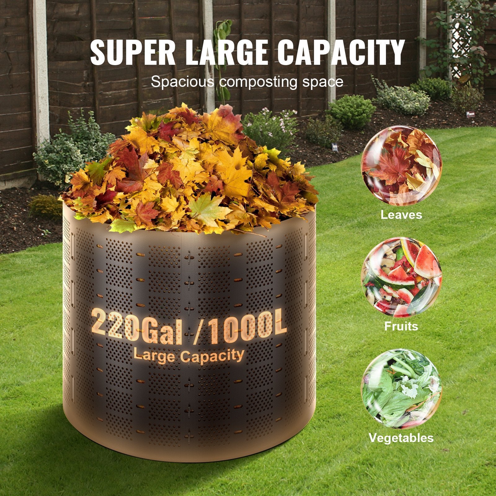 Compost Bin 220 Gallon, Outdoor Expandable Composter, Easy To Setup  Large Capacity Composting Bin, Fast Creation Of Fertile Soil