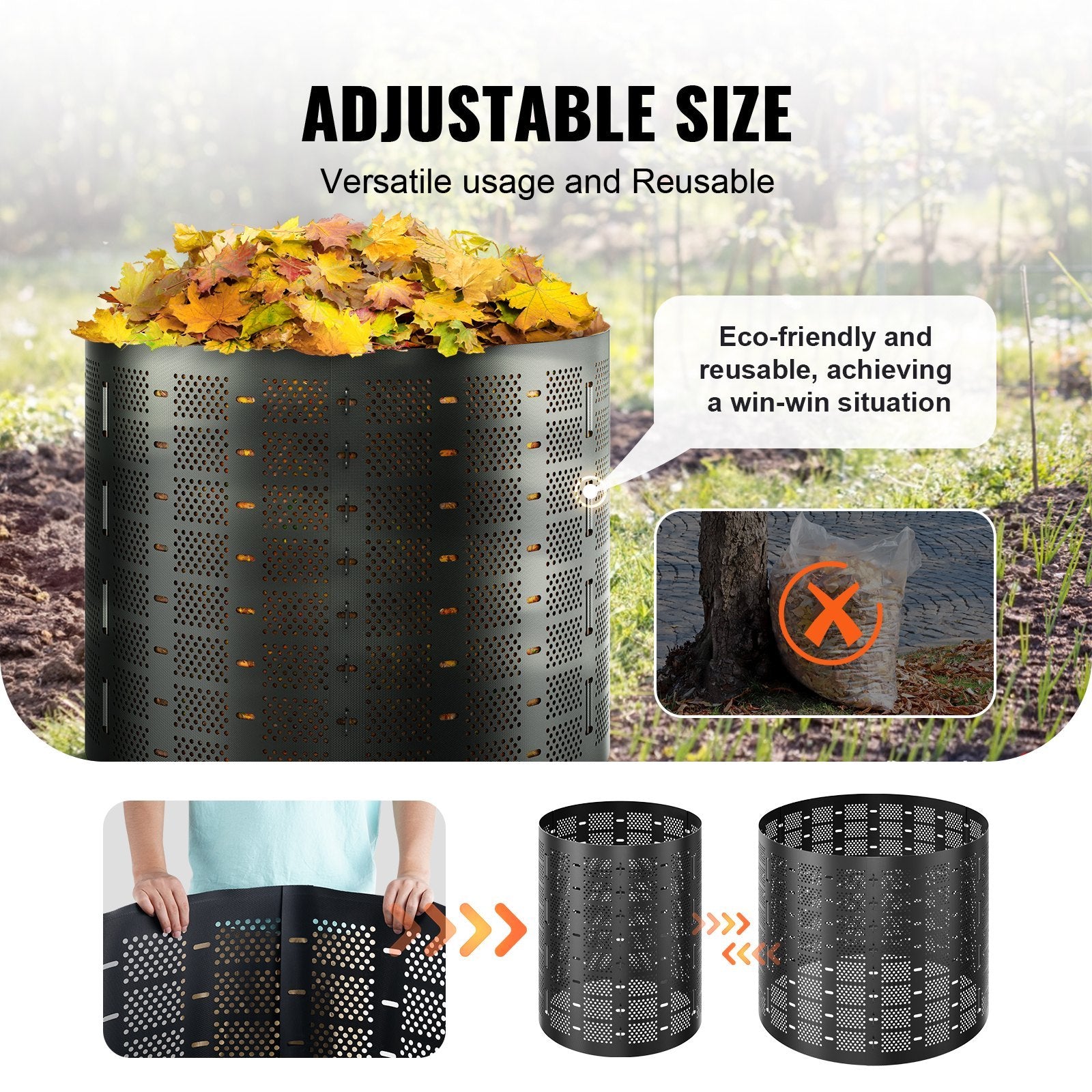 Compost Bin 220 Gallon, Outdoor Expandable Composter, Easy To Setup  Large Capacity Composting Bin, Fast Creation Of Fertile Soil